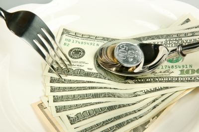 Dollar bill with fork