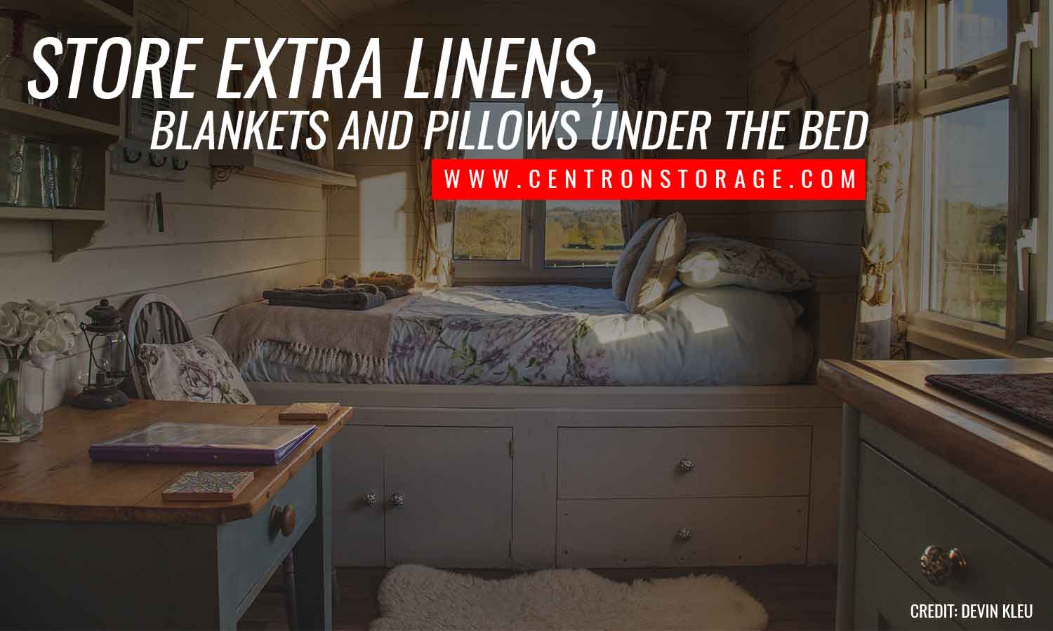 Store extra linens, blankets and pillows under the bed