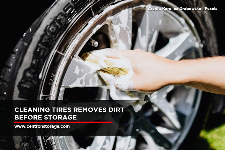 Cleaning tires removes dirt before storage