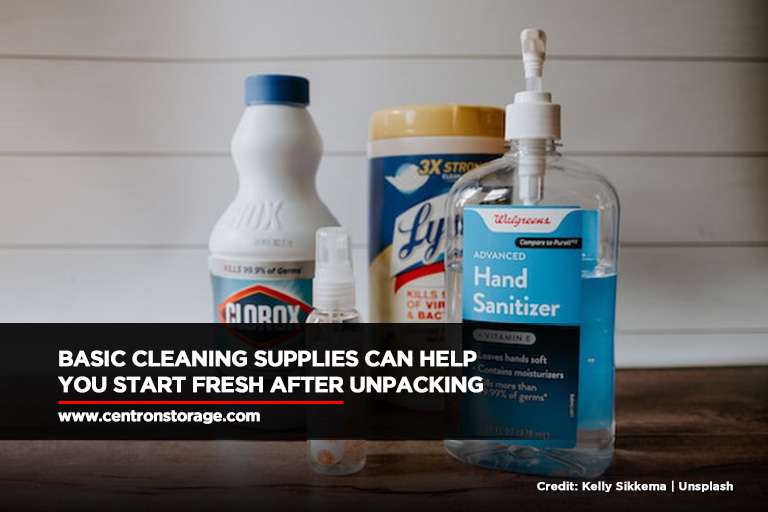 Basic cleaning supplies can help you start fresh after unpacking